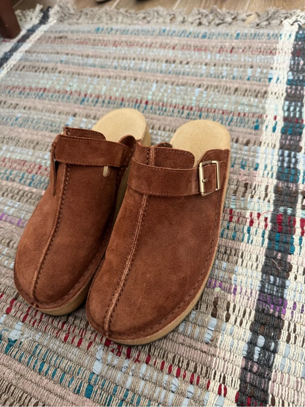 Clarks Suede Trek Wedge Mules